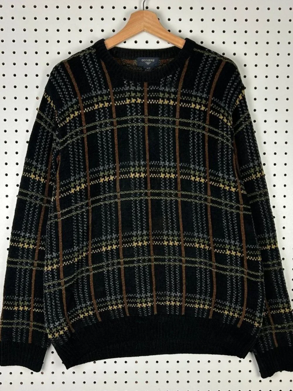 Dockers Black Brown Striped Knit Sweater Medium Grandpa 90s SOFT READ‎ Acrylic